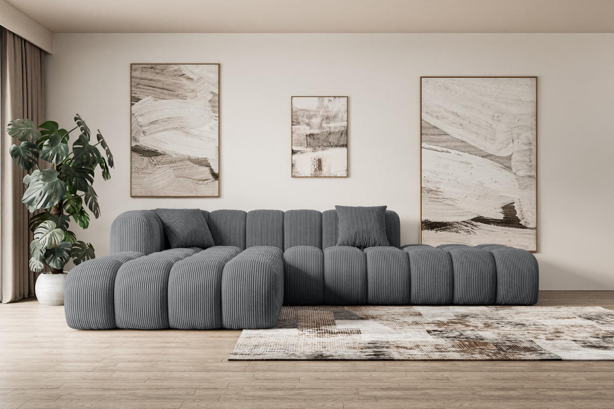 ECKSOFA Ottomane Links OLEA-L2 - 289x176x71 cm Dunkelgrau Cord - Dunkelgrau/Schwarz, Holzwerkstoff/Kunststoff (176/289cm) - ALTDECOR