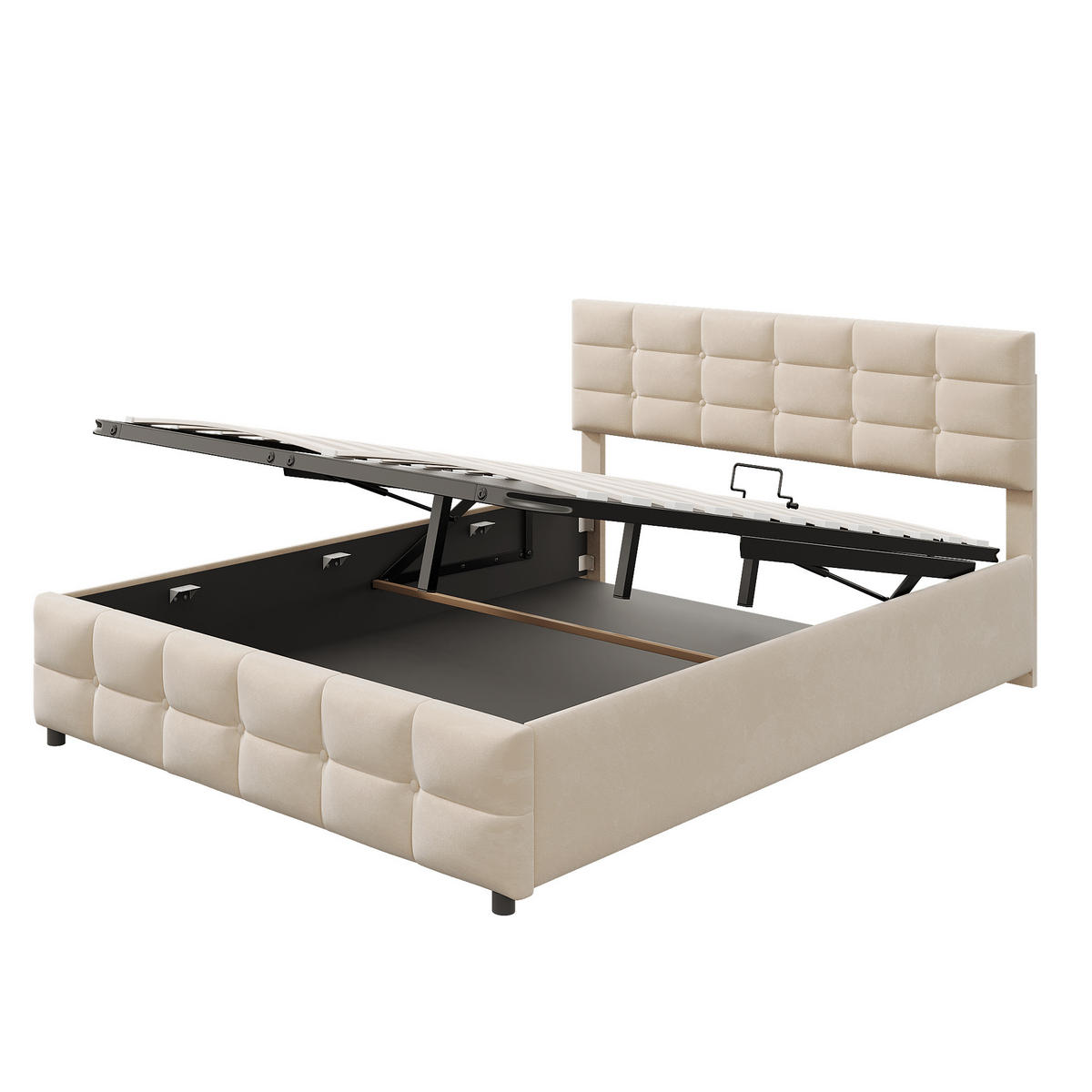 POLSTERBETT 180/200 cm in Beige Samt mit Bettkasten - Beige, Holzwerkstoff/Textil (180/200cm) - WISHDOR
