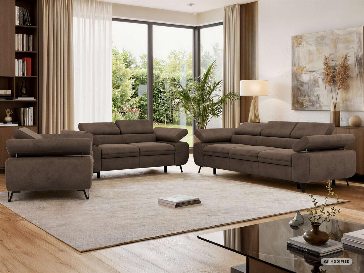 SEDACÍ SOUPRAVA PETER 1+2+3 - Hnědá Samet - černá/hnědá, kov/textil (262/76/99cm) - MKS