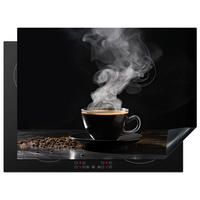 HERDABDECKPLATTE Kaffee - Schwarz - Bohnen - Heiß - Tasse Herdabdeckung Induktionsfeld 70x52 cm - Schwarz, Kunststoff (70/52/0.2cm) - MuchoWow