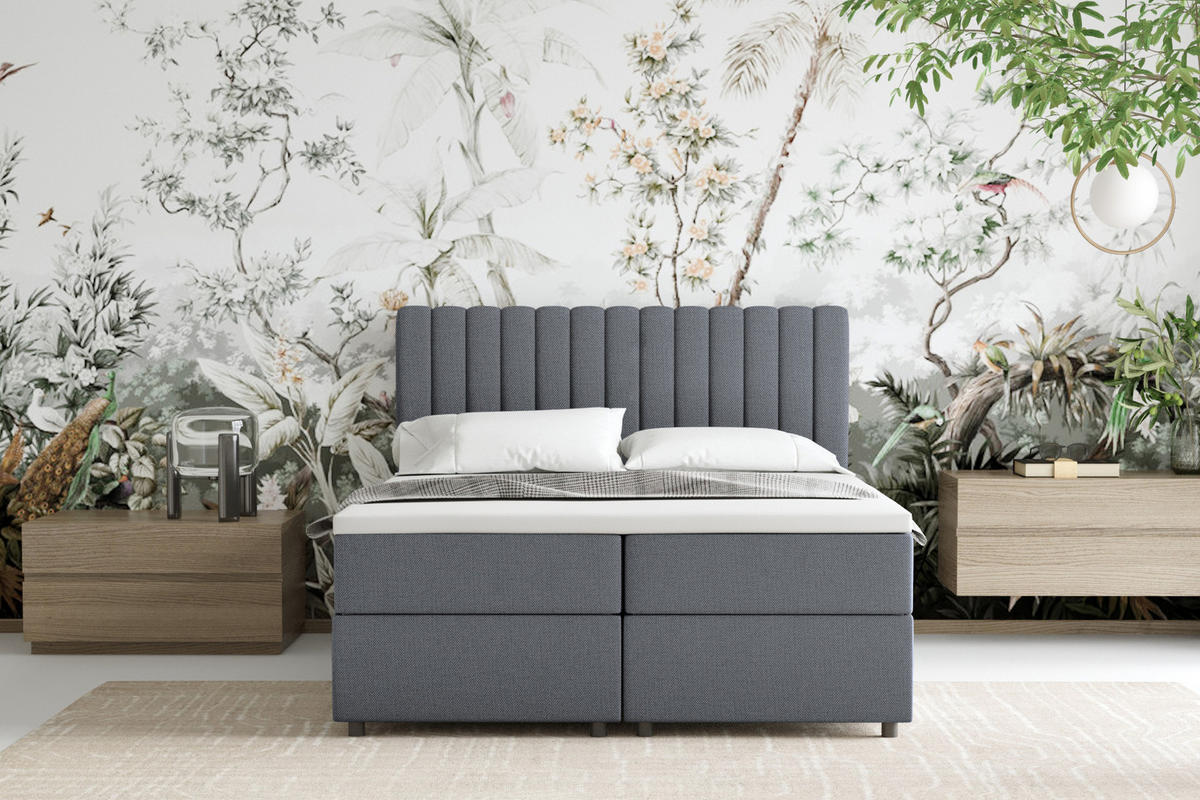 BOXBETT Everest grau 140 x 200 cm Doppelbett mit hochwertiger Bonell-Matratze und Topper - Dunkelgrau, Holz (140/200cm) - Panda Möbel