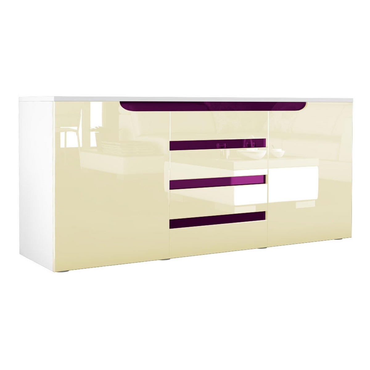 SIDEBOARD Sintra Creme Hochglanz / Brombeer Hochglanz - Creme, Holzwerkstoff (139/72/35cm) - Vladon