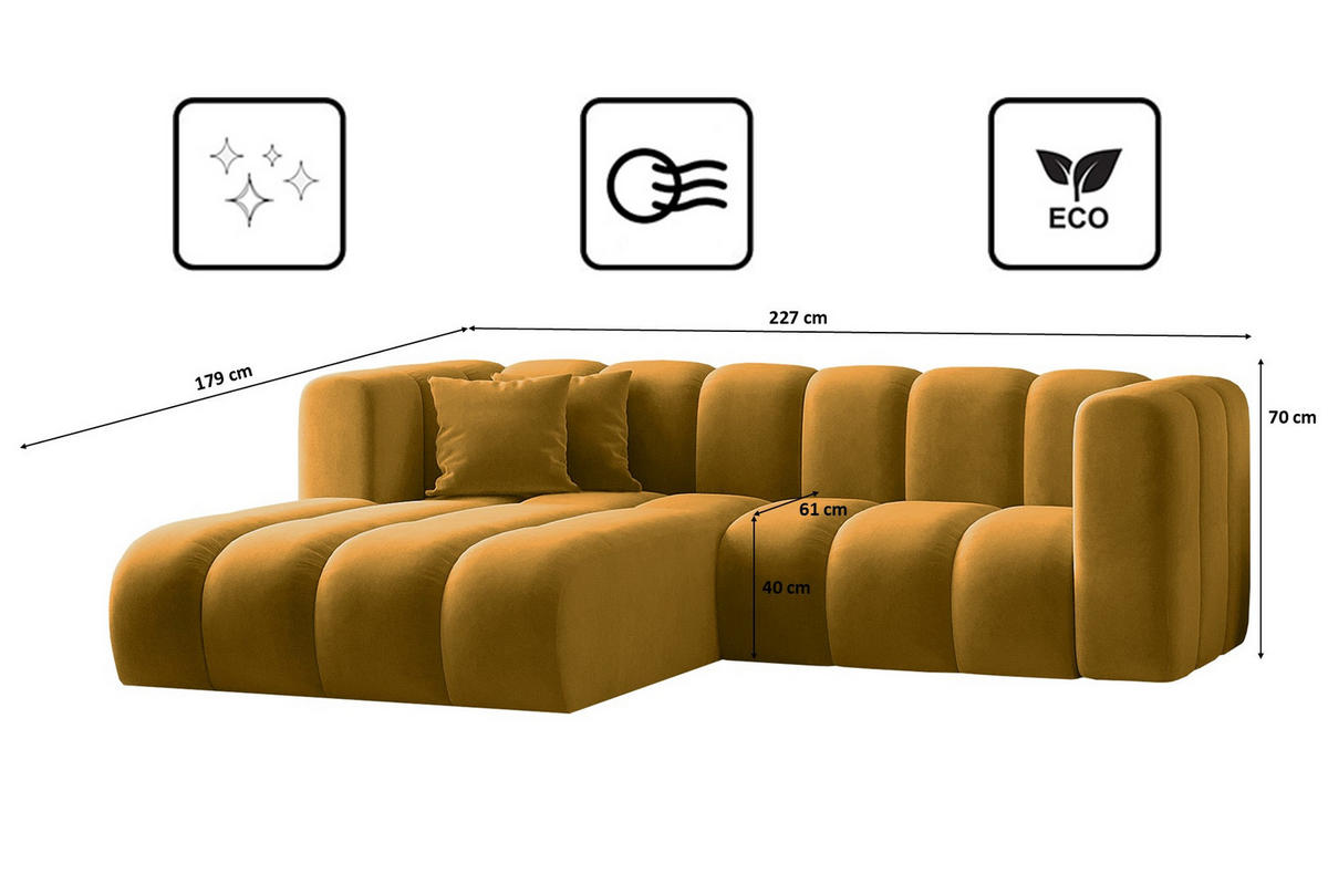 ECKSOFA L-from, Sofa Grand modular stoff Salvador Gelb Links - Gelb, Holz (179/227cm) - Kaiser Möbel
