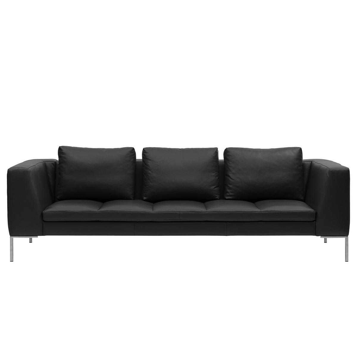 3-SITZER SOFA - Chromfarben/Schwarz, Leder/Metall (238/81/105cm) - home24