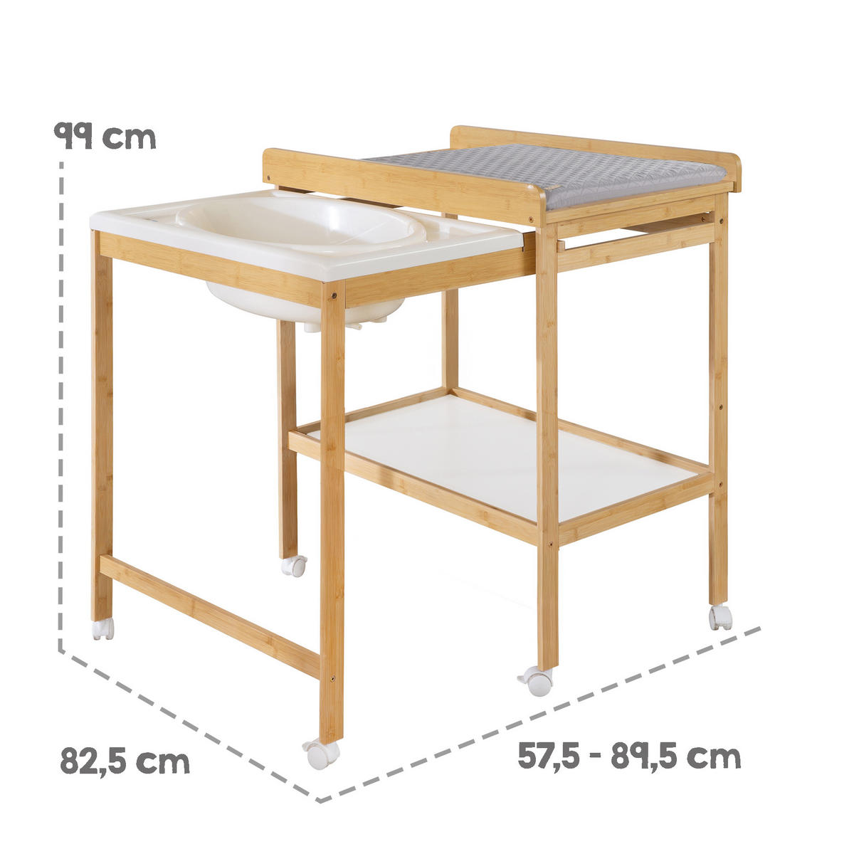 WICKELTISCH mit Badewanne - Naturfarben, Holzwerkstoff (56/100/83cm) - Roba
