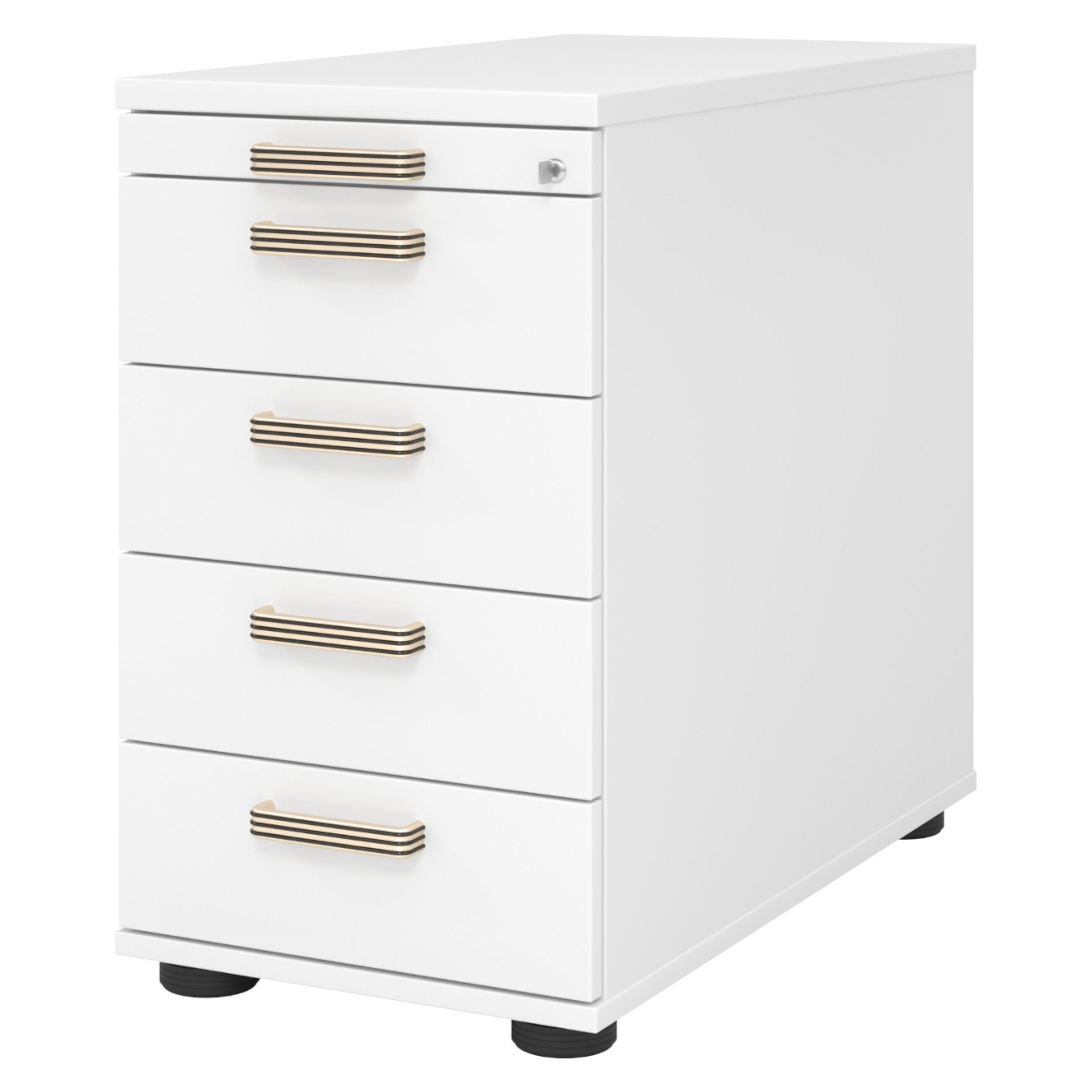 STANDCONTAINER - mit 4 Schubladen 80/42,8/72 cm in Weiß Streifengriff (Kunststoff) - Weiß, Holzwerkstoff (42.8/72/80cm) - bümö