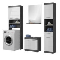 BADMÖBEL-SET weiß Hochglanz, grau 4-teilig 190 cm, Komplettset mit 14 Fächern - Weiß Hochglanz/Grau, Holzwerkstoff (190/191/34cm) - Inn.Furn