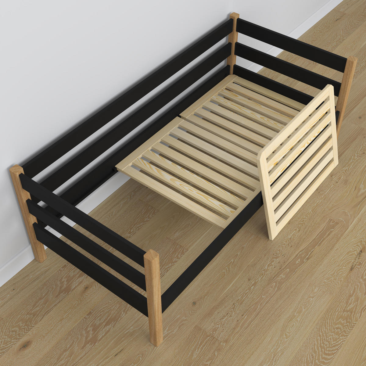 TAGESBETT Schwarz / Eiche Natur 120/190 - Schwarz/Eiche Artisan, Naturmaterialien/Holz (120/190cm) - N-Wood