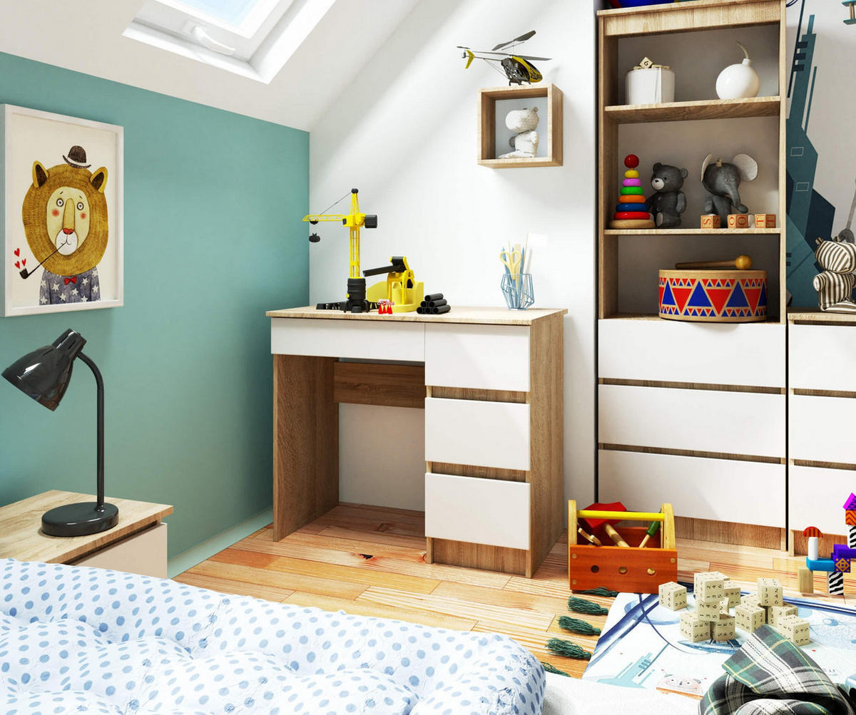 SCHREIBTISCH Eiche Sonoma, Weiß 77/90/50 - Weiß/Sonoma Eiche, Holzwerkstoff (50/90/77cm) - RAUMHIRSCH FURNITURE