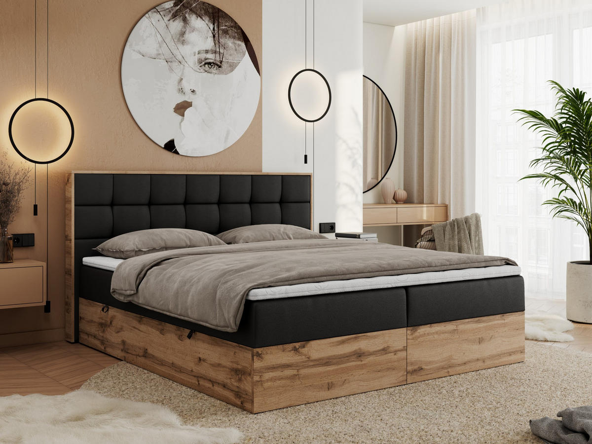 BOXBETT ALBERO 1 - 160/200 Schwarz Kunstleder - H3 - Schwarz, Holz/Textil (160/200cm) - MKS