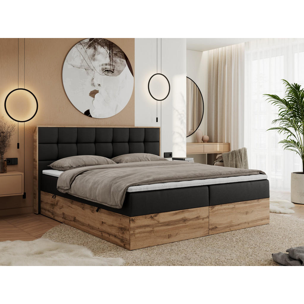 Thumbnail - MKS Boxbett, Schwarz, Textil, 2-Sitzer, H3, 7-Zonen, Rechteckig, 160x200 cm, Schlafzimmer, Betten, Boxspringbetten