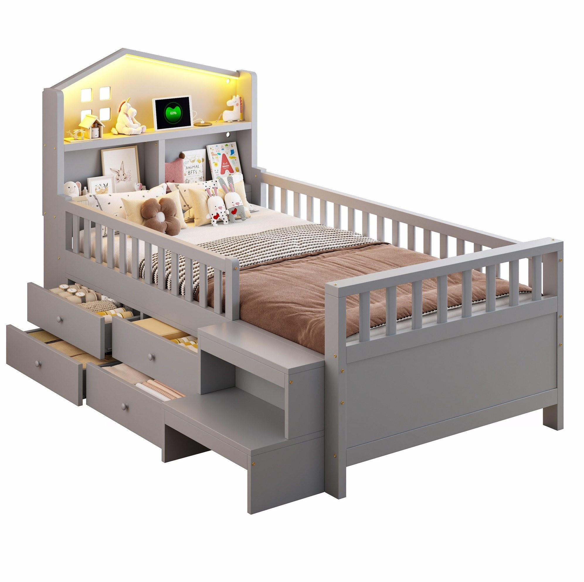 Okmyhome Bett Grau 90x200 cm
