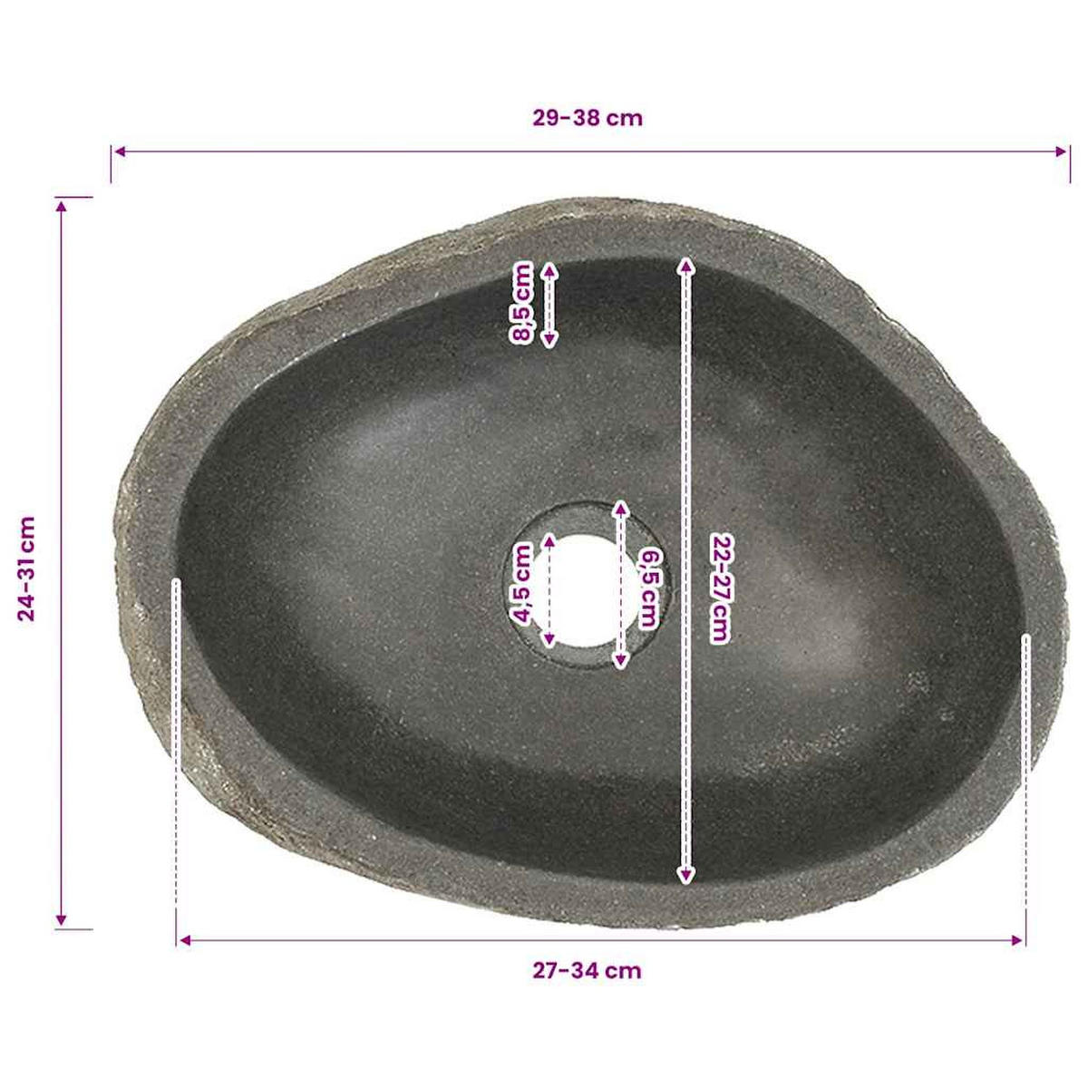 WASCHBECKEN Landis 38/31/12 cm - Anthrazit, Stein (38/12/31cm) - Nettlife