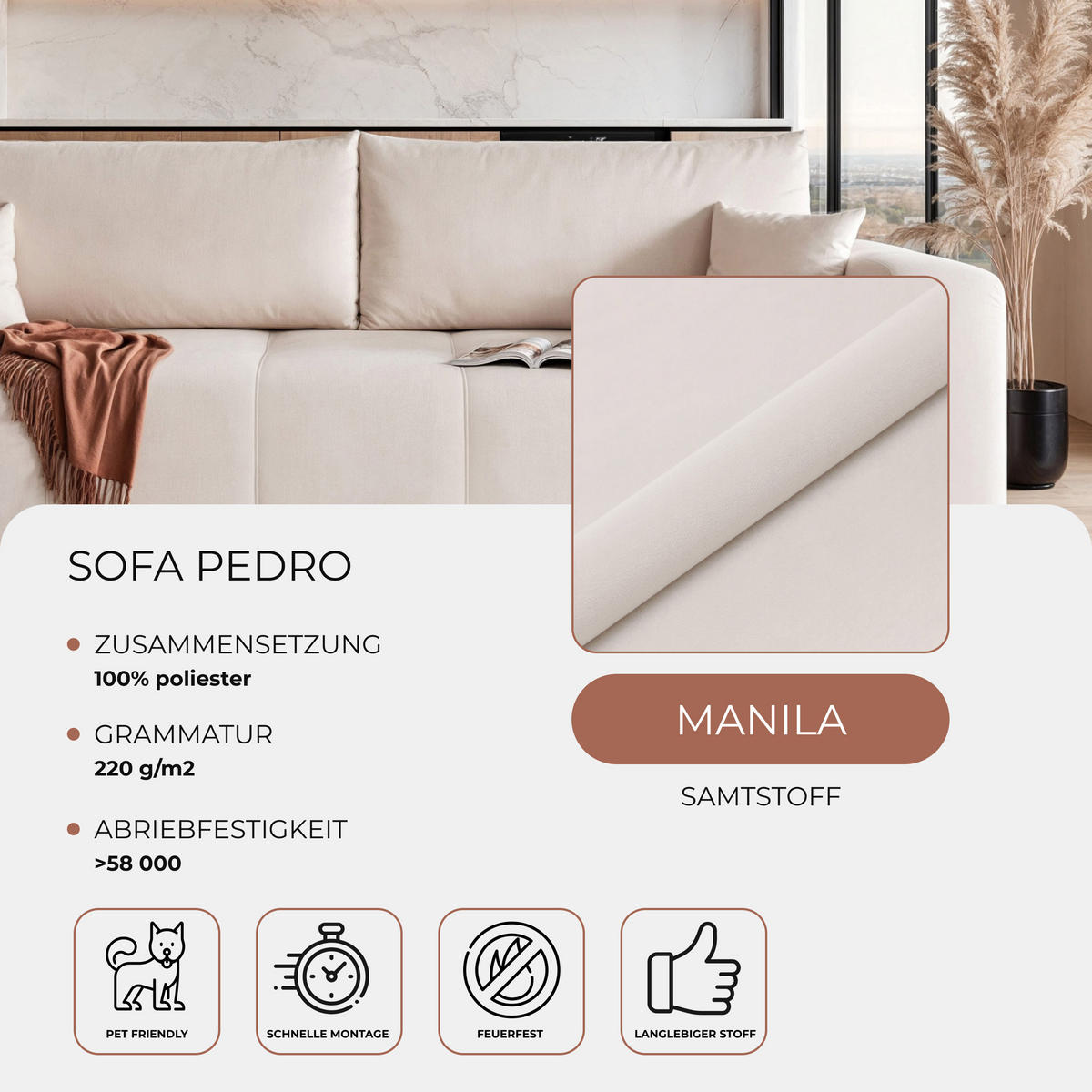 SCHLAFSOFA Velours mit Bettkasten und Schlaffunktion - Creme, Holzwerkstoff/Textil (246/79/93cm) - Idohome