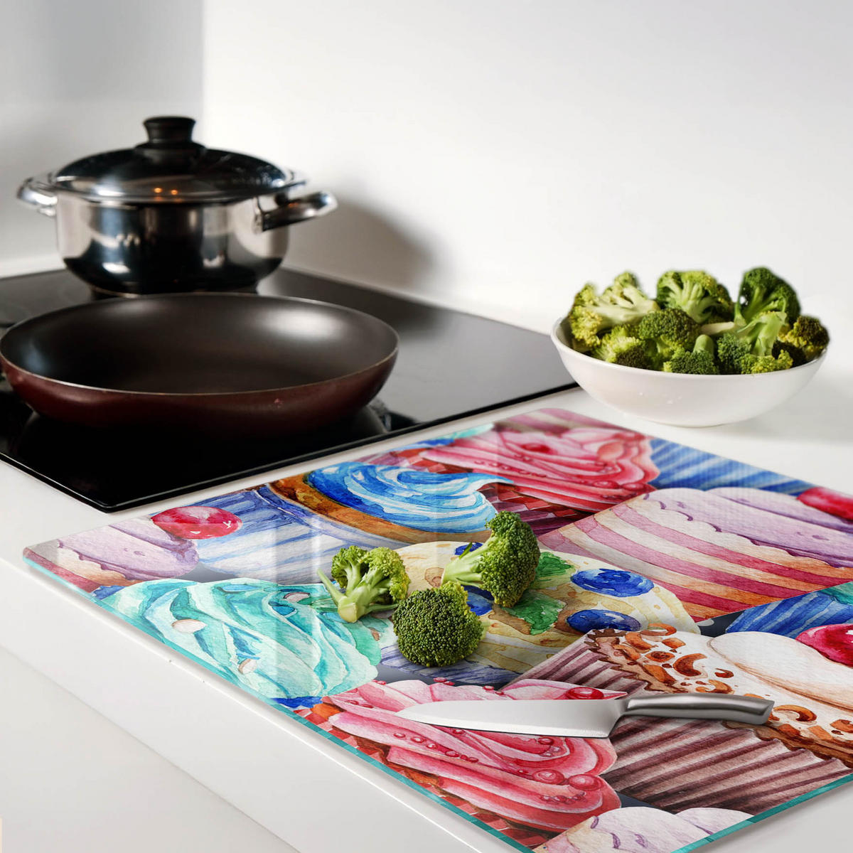GLASPLATTE 60x52 cm Bunte Muffins - Multicolor, Glas (60/0.4/52cm) - TULUP