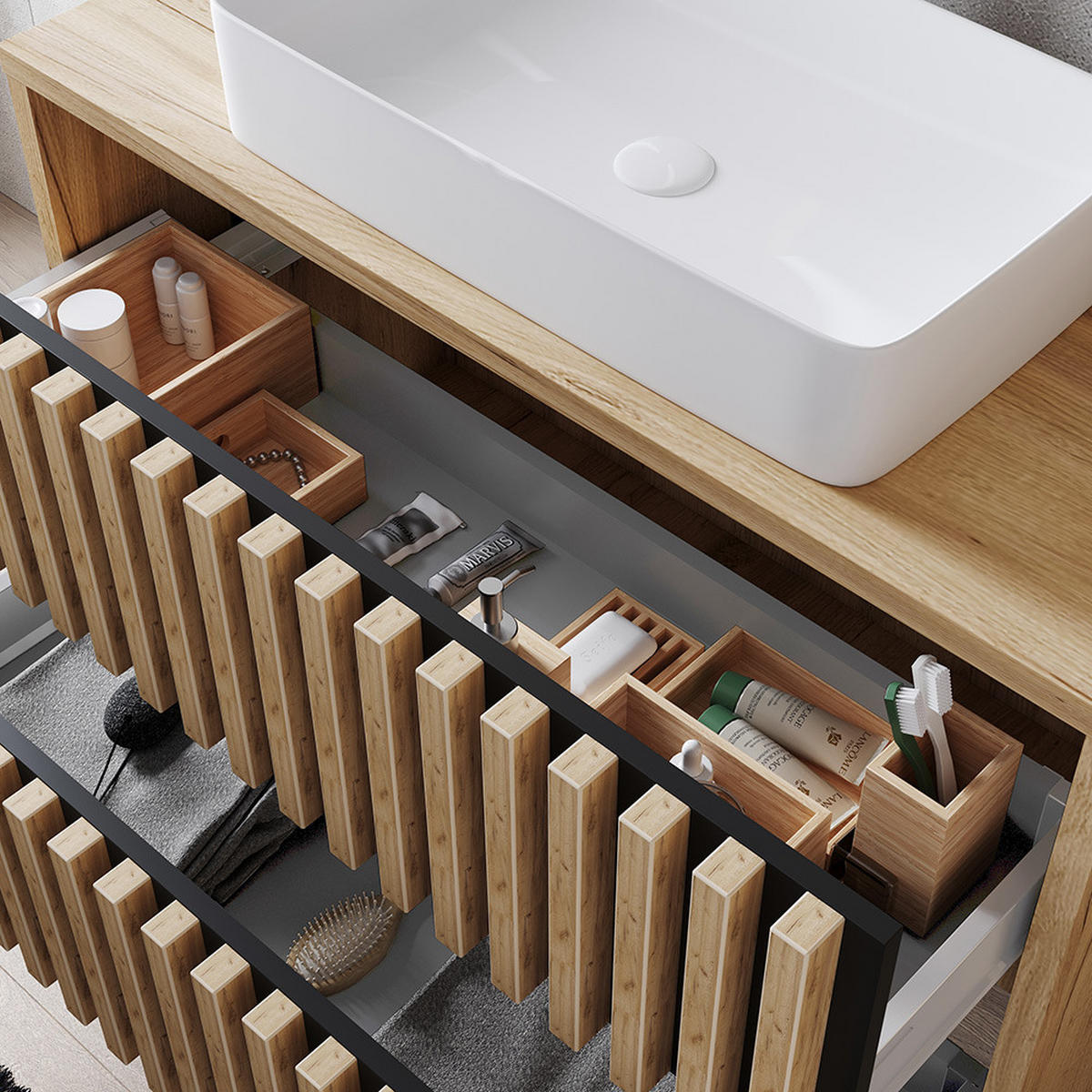 WASCHBECKENSCHRANK Lucca-107 - Braun, Holzwerkstoff (60/63/46cm) - Lomado