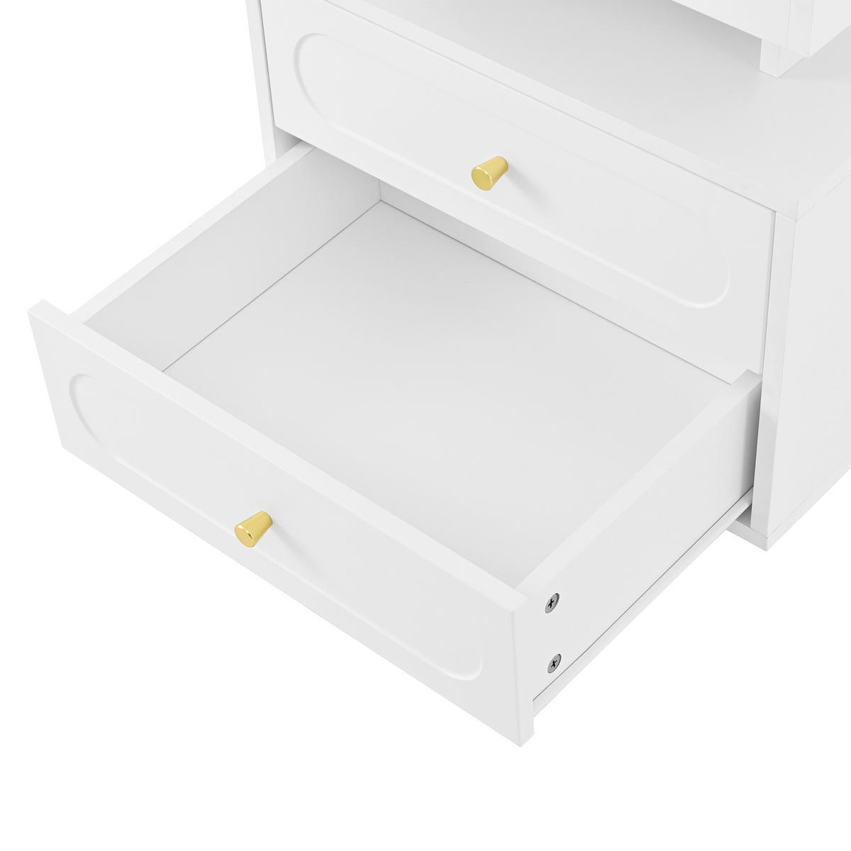 NACHTTISCH in Weiß Nachtschrank mit LED-Beleuchtung, 2 Schubladen und offenem Ablagefach,B100/T40/H60cm - Weiß, Holzwerkstoff/Metall (50/60/40cm) - STILVORA
