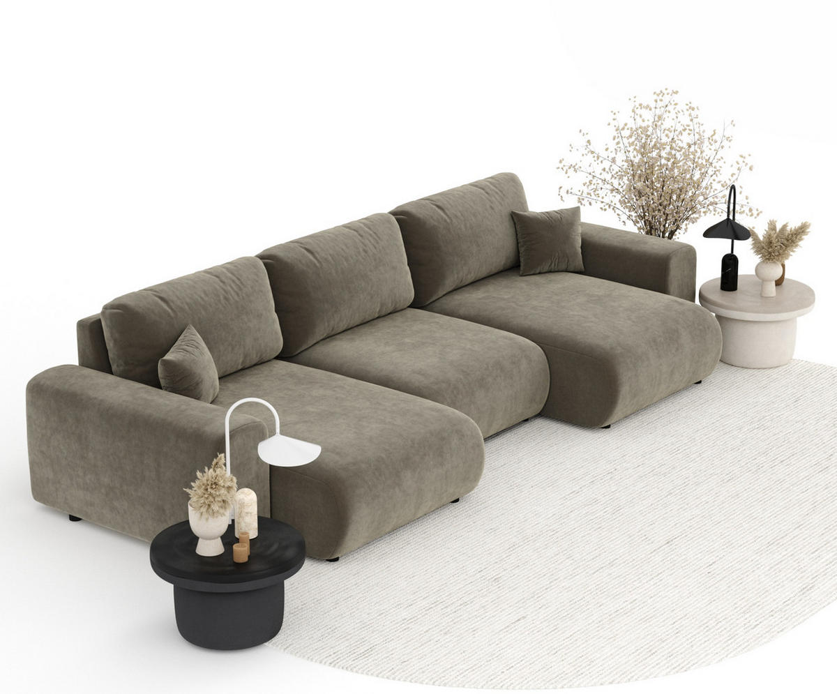 PANORAMASOFA Zanzibar Taupe Samtstoff - Taupe/Schwarz, Holz/Holzwerkstoff (325/79/144cm) - Maison de Reve