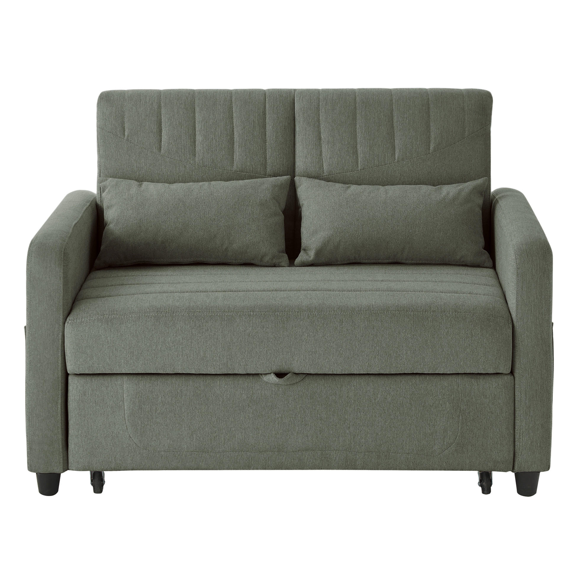 SOFABETT Baumwoll-Leinen mit ausziehbarer Schlaffunktion Olivgrün 114/77/82,5 cm - Olivgrün, Textil (77/82.5/114cm) - Redom