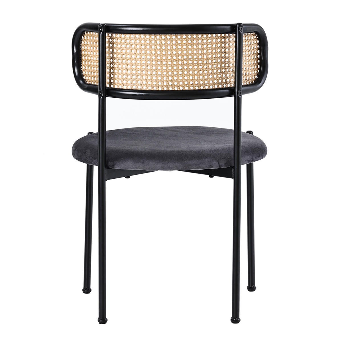 ESSZIMMERSTUHL 2er-Set Samt, Rattan-Rückenlehne, Metallbeine, Modern, Ergonomisch, Grau - Grau, Naturmaterialien/Textil (51/75/55cm) - Urban Meuble