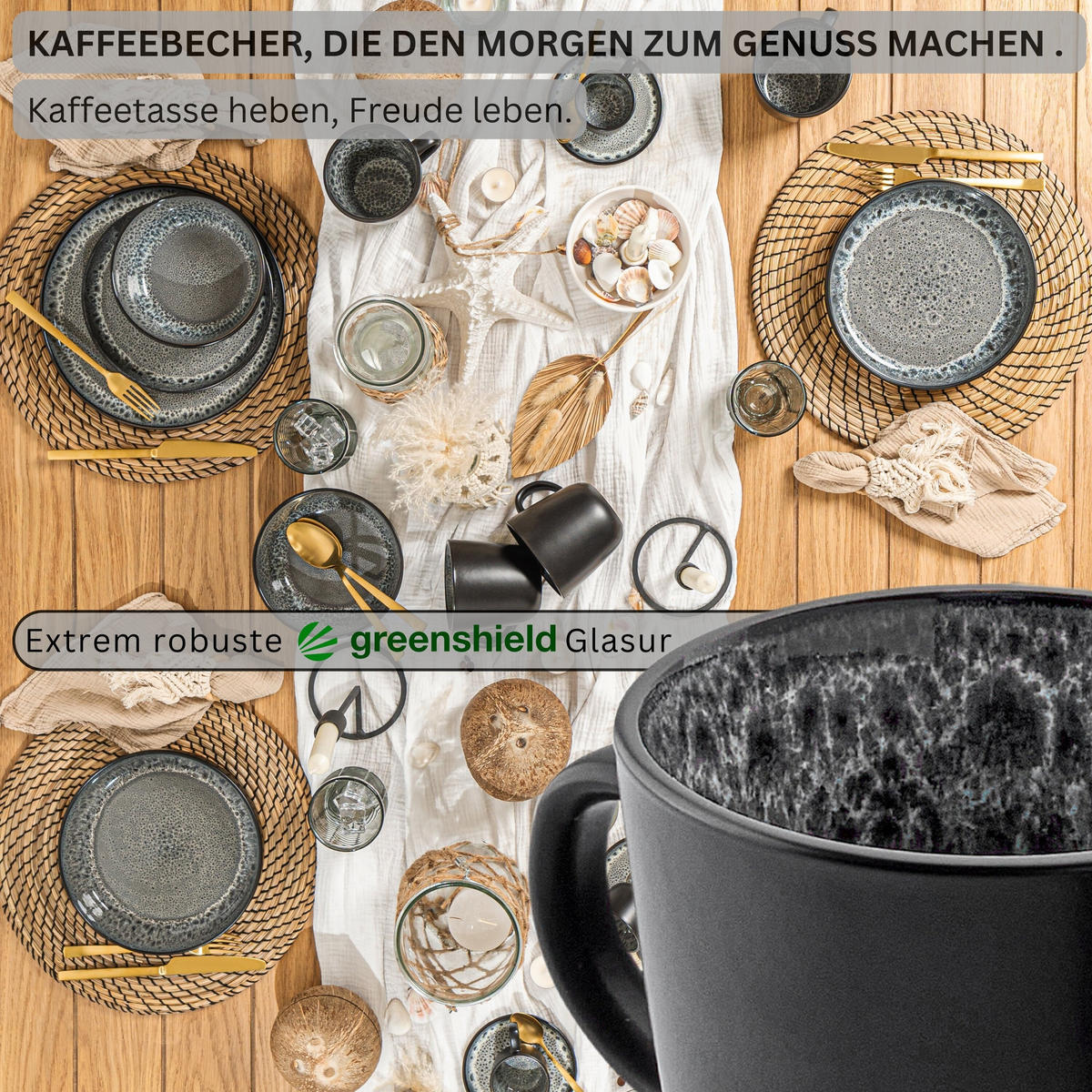 KAFFEEBECHER SET SYDNEY - 6 teilig aus Steingut - Grau, Keramik (0.43L) - Sänger