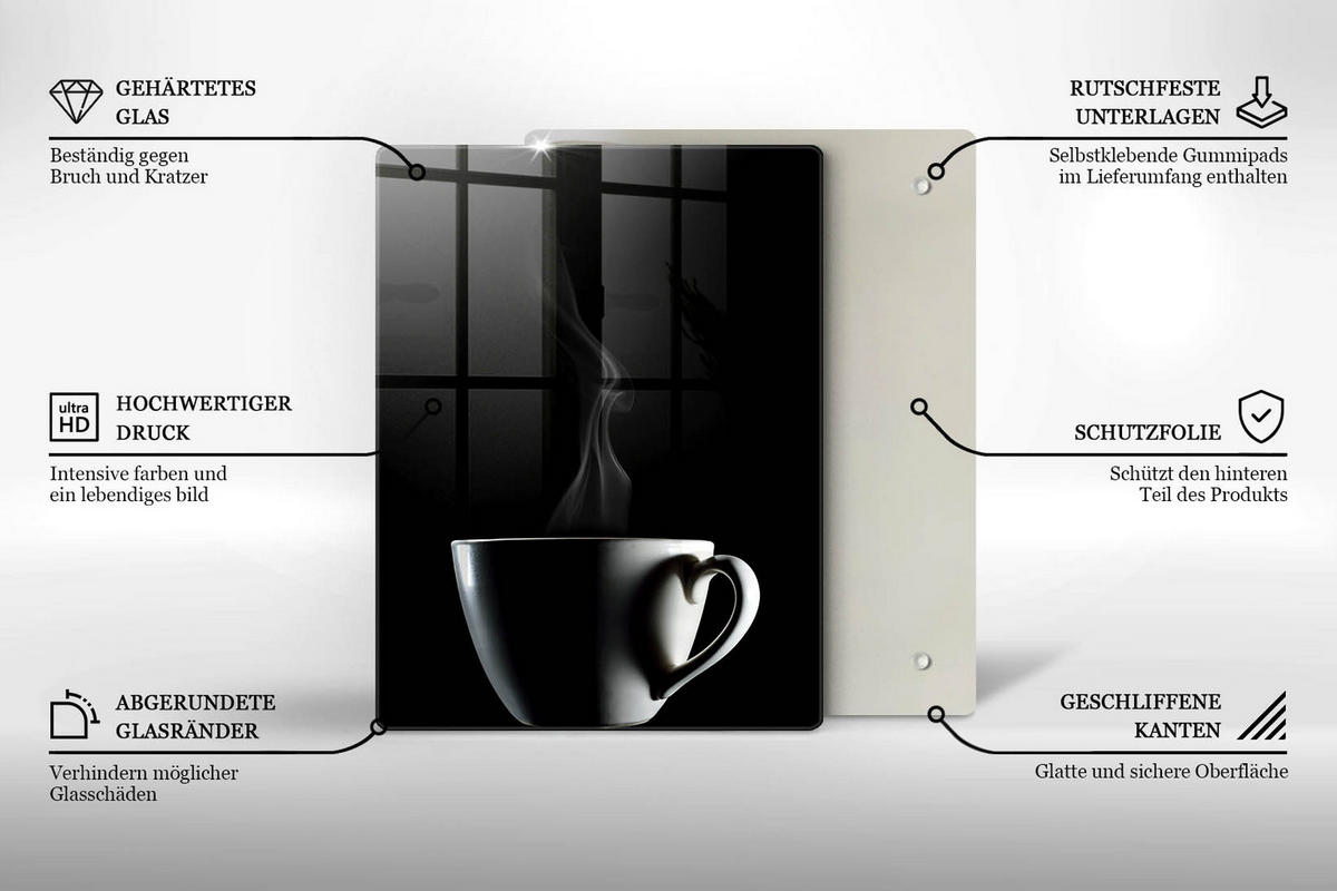 GLASPLATTE 40x52 cm Eine Tasse Tee - Hellgrau, Glas (40/52cm) - Wallfluent