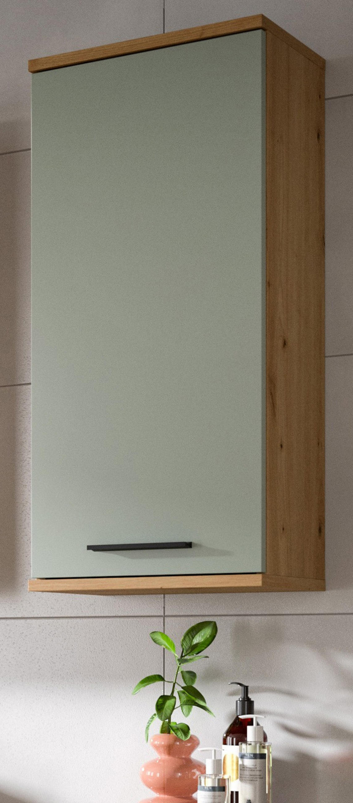 HÄNGESCHRANK Salbei, Artisan Eiche 35 x 77 cm, Badschrank hängend - Salbeigrün/Schwarz, Holzwerkstoff/Kunststoff (35/77/25cm) - Inn.Furn