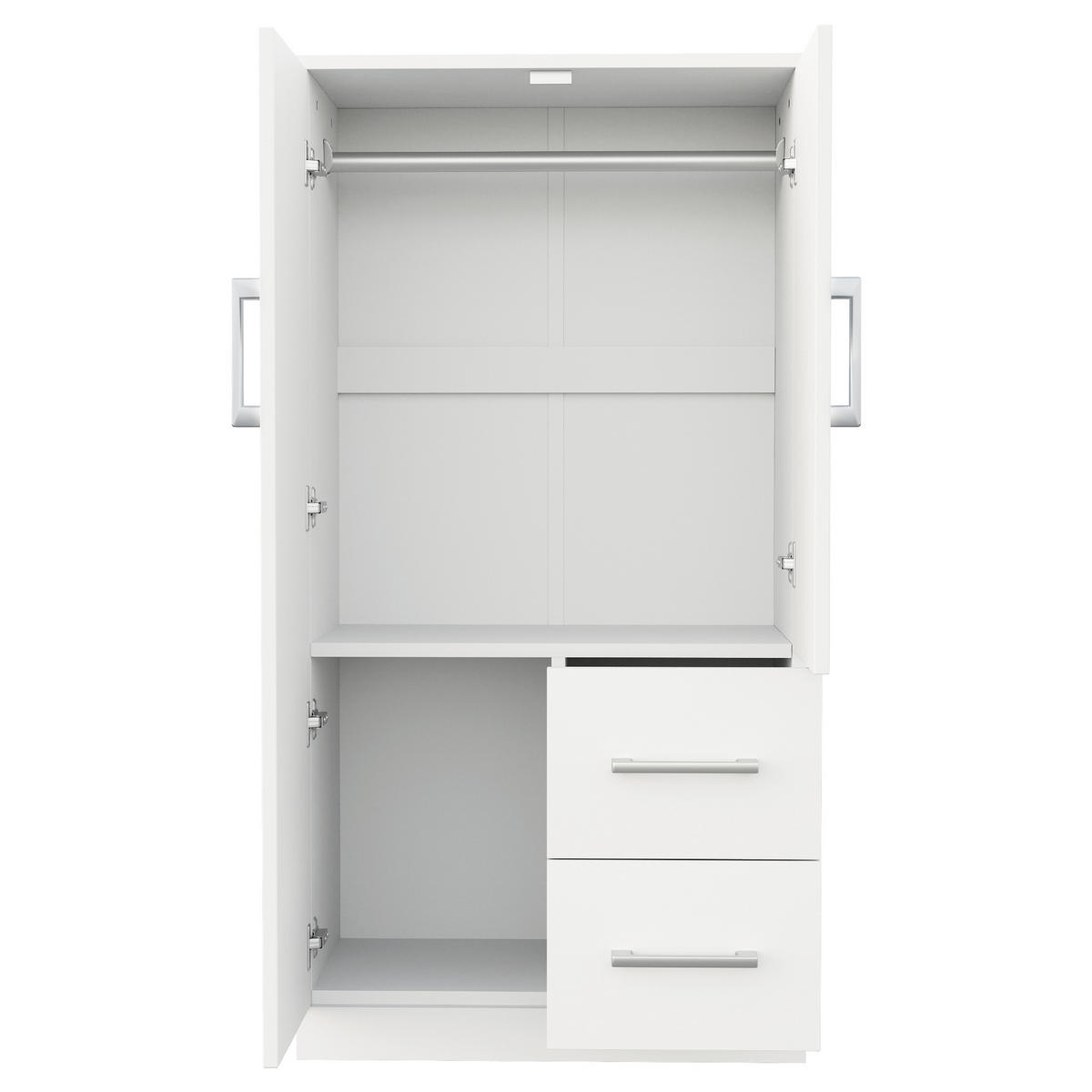 KLEIDERSCHRANK 70x40x135cm 2 Türen Schubladen Weiß - Weiß, Holz (70/135/40cm) - FLIEKS