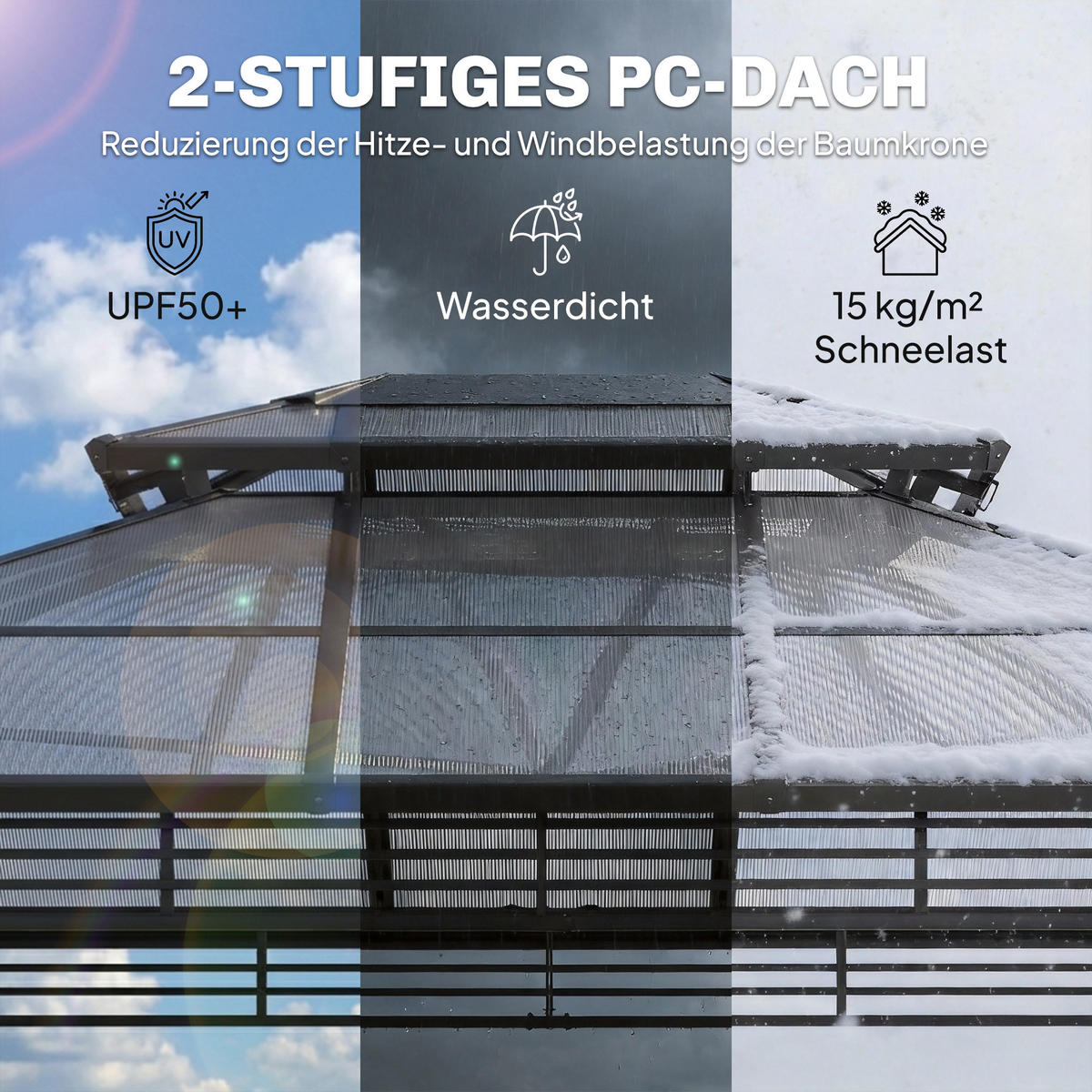 PAVILLON Metall Polycarbonat Dunkelgrau - Dunkelgrau, Metall (296/285/356cm) - Outsunny