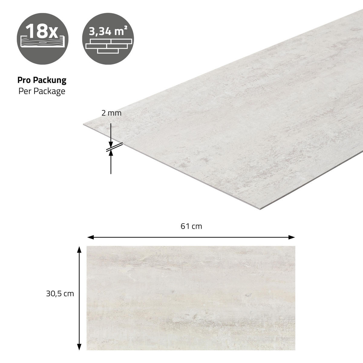 PVC BODENBELAG selbstklebend 6,68m²/36 Dielen Vinylboden Betonoptik Grau Zement Hell - Beige, Kunststoff (61/30.5/0.2cm) - ML-DESIGN