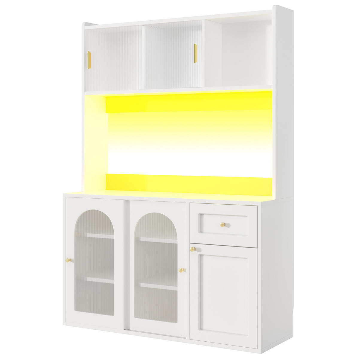 KUHINJSKA omara 120/35/167 cm z LED osvetlitvijo, steklenimi drsnimi vrati in nastavljivimi policami, Bela - bela, leseni material (120/167/35cm) - Redom