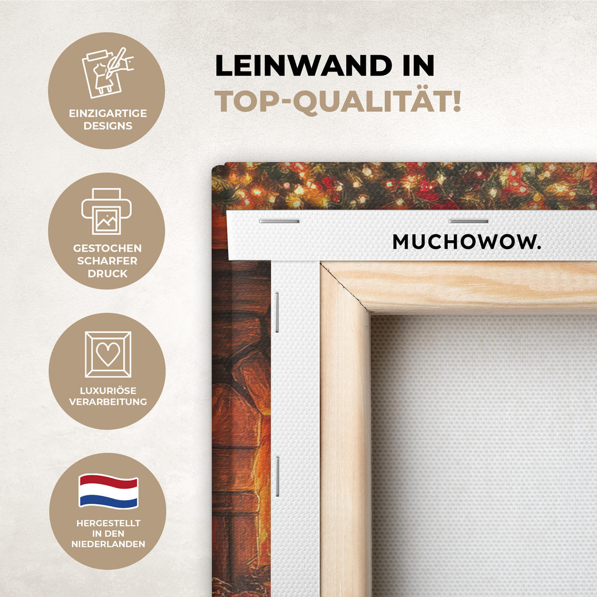 LEINWANDBILD Winter - Weihnachten - Zuhause - Kamin 40x30 cm - Bernsteinfarben, Textil (40/30cm) - MuchoWow