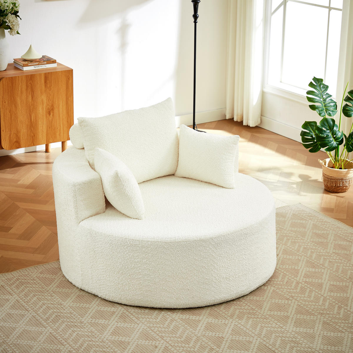 SCHLAFSESSEL Chenille Beige mit Rückenkissen - Beige, Textil (127/85/127cm) - WISHDOR