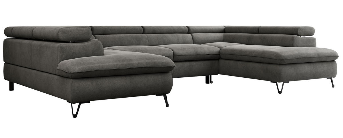 WOHNLANDSCHAFT PETER U Velvet Dunkelgrau - Dunkelgrau/Schwarz, Textil/Metall (346/76/208cm) - MKS