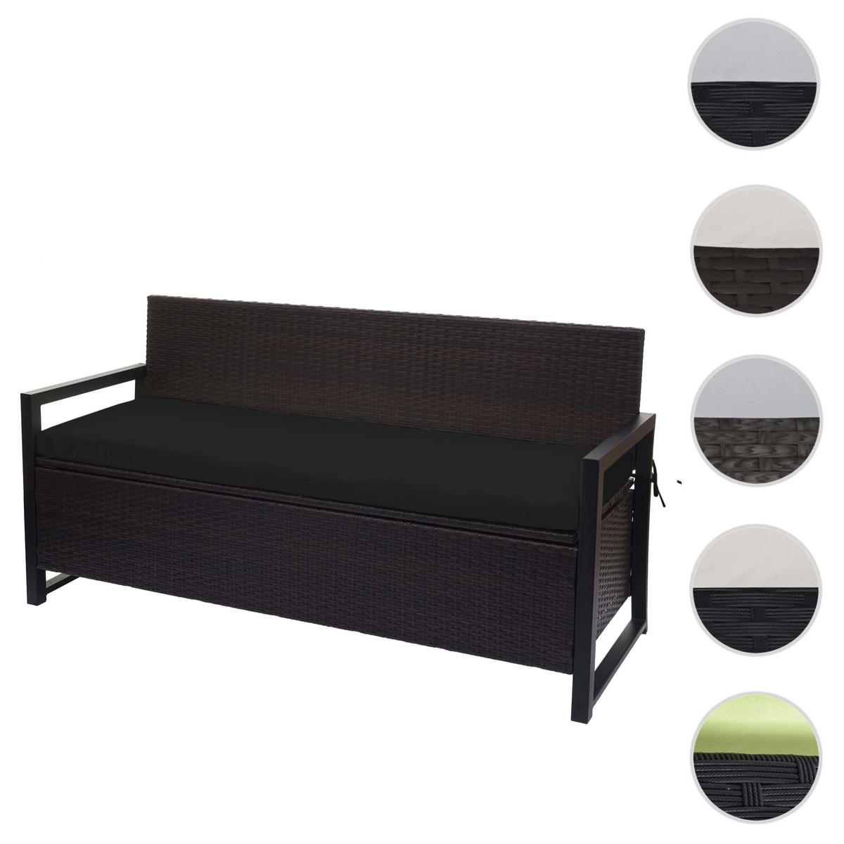 POLY-RATTAN 3ER SITZBANK Braun, Schwarz - Schwarz/Braun, Kunststoff (164/87/57cm) - MCW