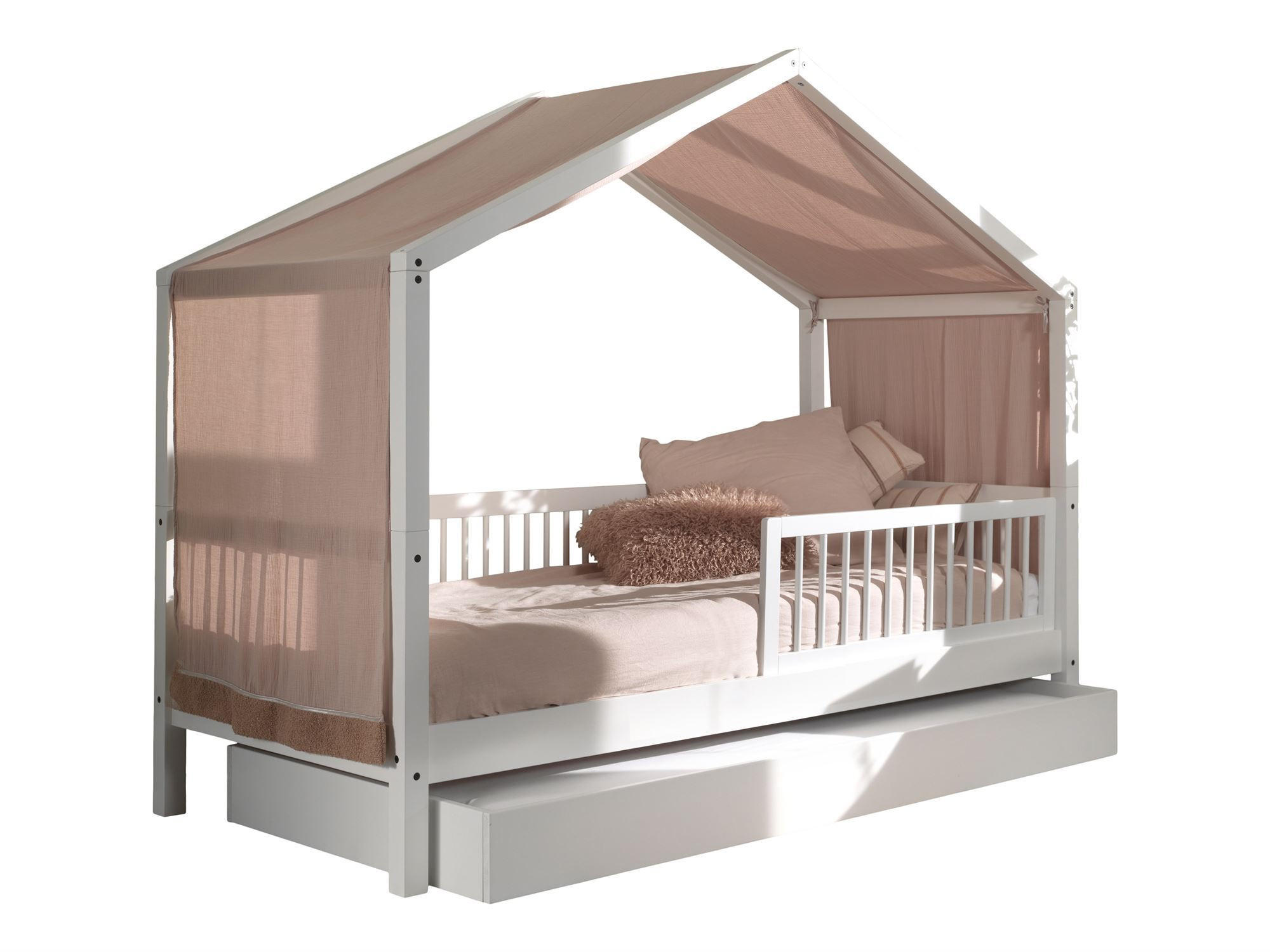 HAUSBETT 90x200 Keeley Buche Weiß Holz Himmel Schublade Komfort - Weiß, Holz (90/200cm) - 58aufmkessel