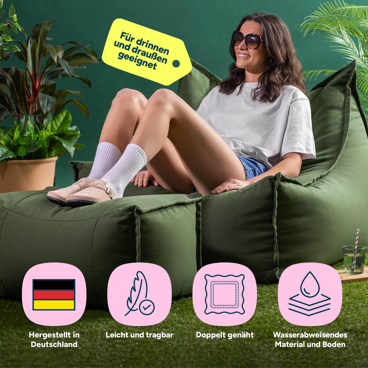 SITZSACK Outdoor-Sessel Alto + Hocker - Grün, Textil (94/75/94cm) - icon