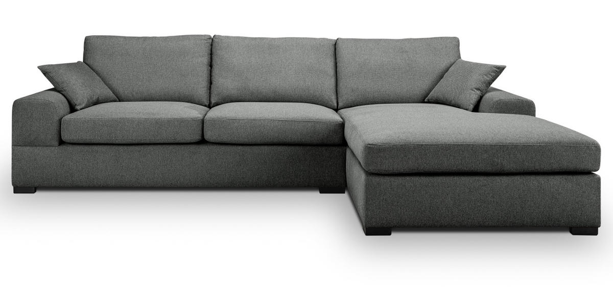 SOFA grau Strukturstoff 308 cm, Ecksofa 5-Sitzer, L-Sofa Ottomane rechts - Schwarz/Grau, Holz/Textil (308/186cm) - Inn.Furn