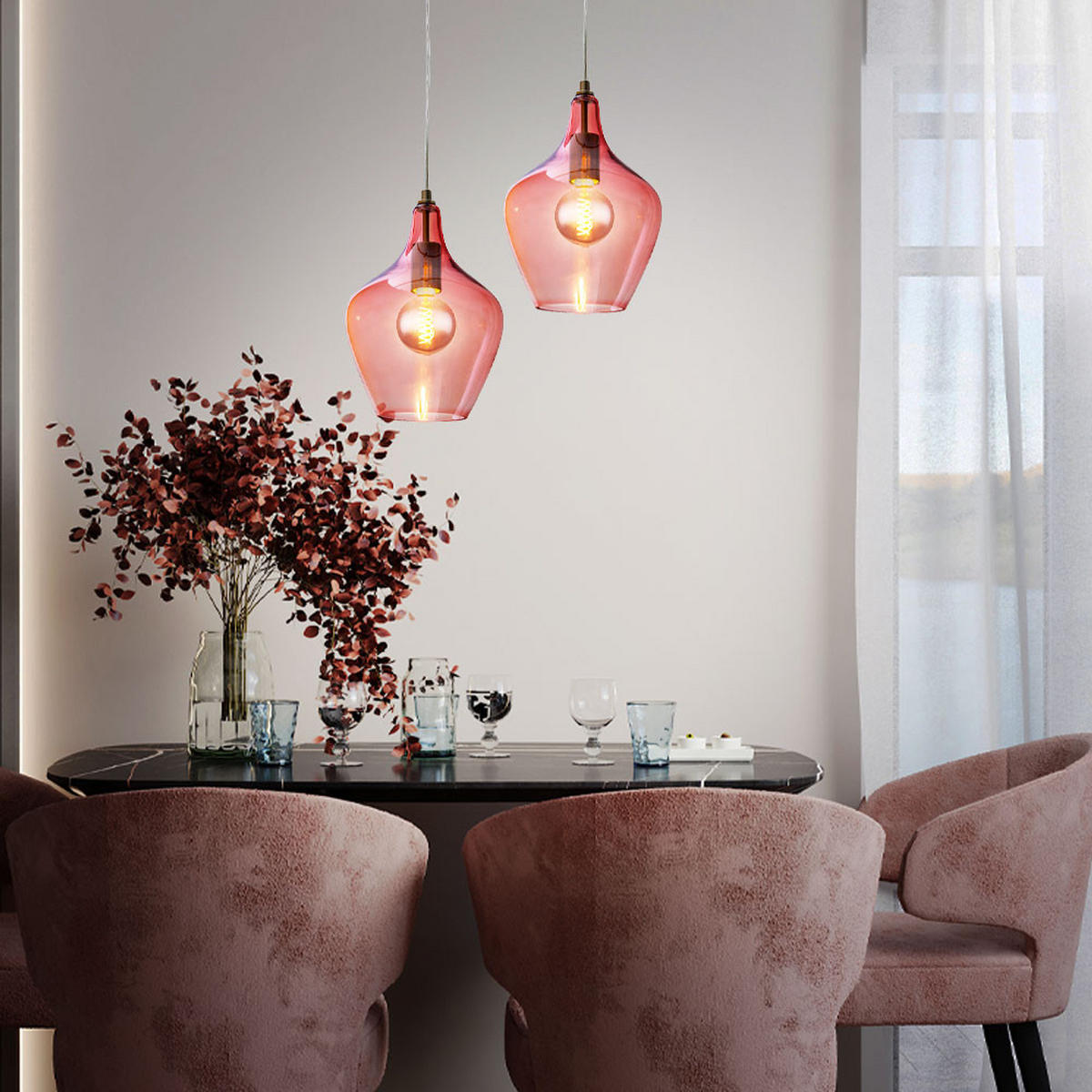 HÄNGELEUCHTE PASO Glas Rosa Silber - Rosa, Glas (22/22/150cm) - Nowa