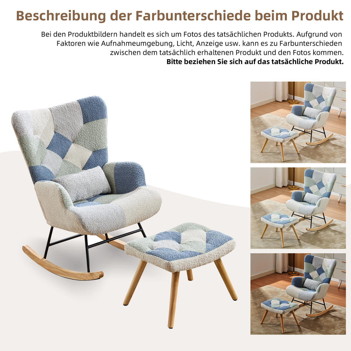 SCHAUKELESESSEL mit Hocker Stoff Patchwork gepolstert 110kg - Multicolor, Textil (122/91/68cm) - FLIEKS