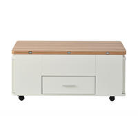 COUCHTISCH 100/50 cm höhenverstellbar mit Klappfunktion, Schublade und 4 Hockern - Weiß, Holzwerkstoff (100/50/45cm) - BEAOK
