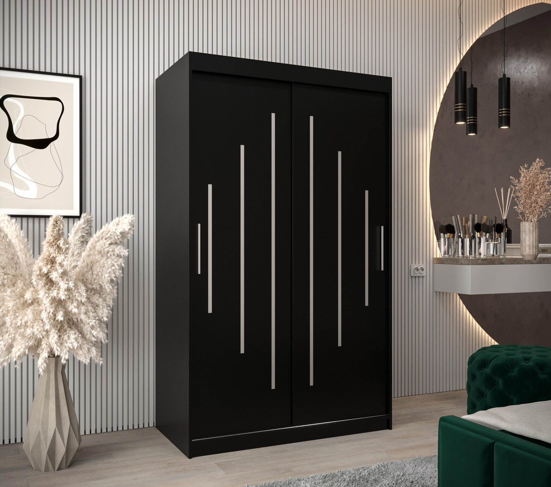 SCHWEBETÜRENSCHRANK 200/120/62 2-türig - Silberfarben/Schwarz, Holz/Kunststoff (120/200/62cm) - Abiks Möbel
