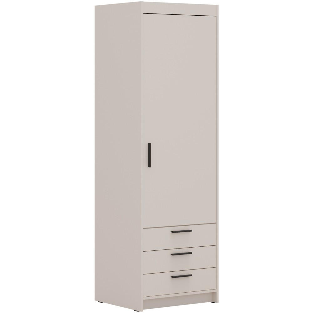 DREHTÜRENSCHRANK Elena mit 1 Tür und 3 Schubladen, Sandbeige - Sandfarben, Holzwerkstoff (60/190/53cm) - Beautysofa