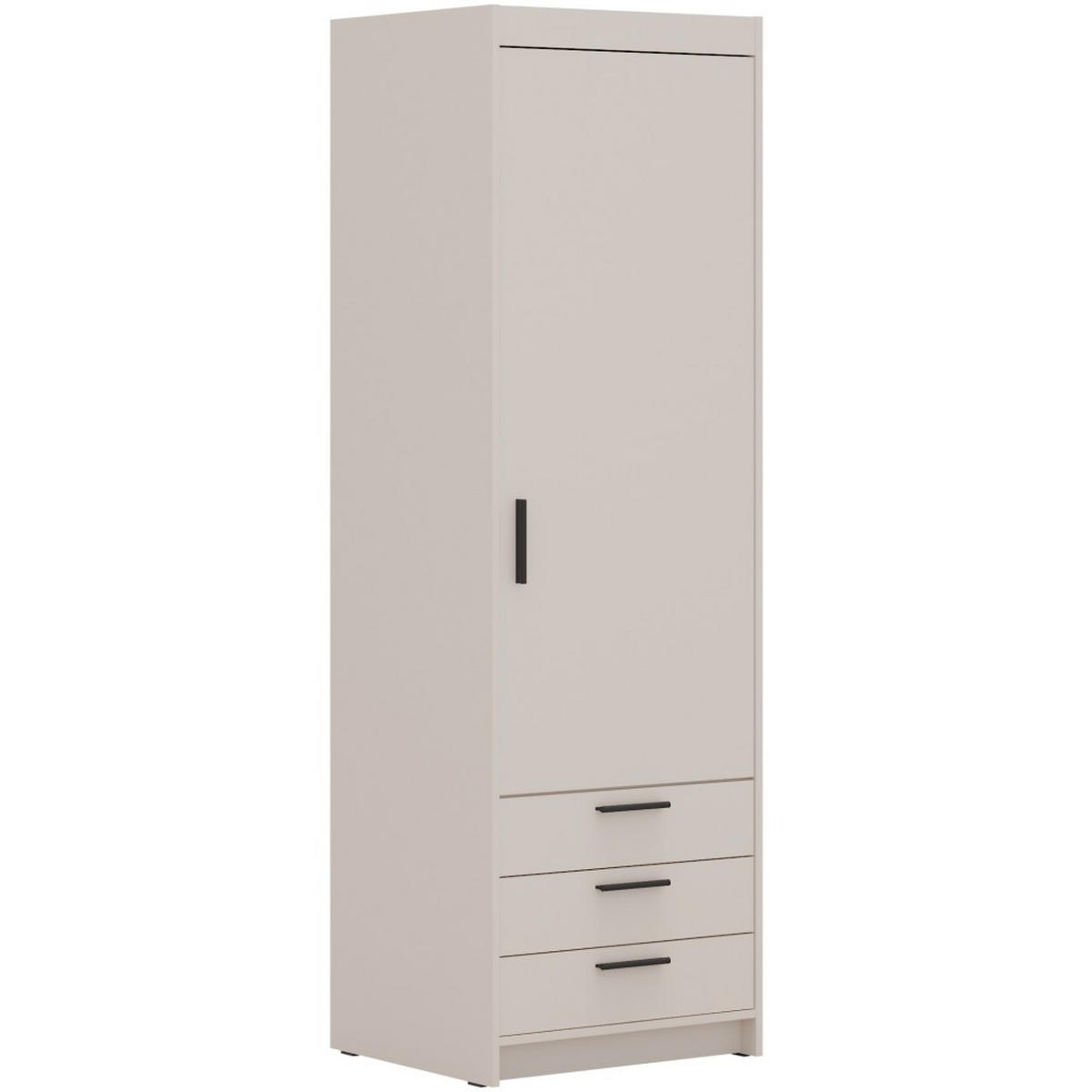 DREHTÜRENSCHRANK Elena mit 1 Tür und 3 Schubladen, Sandbeige - Sandfarben, Holzwerkstoff (60/190/53cm) - Beautysofa