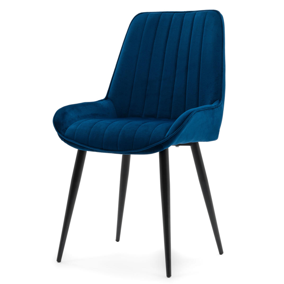 STUHL LUCA gepolstert mit Steppung - marineblau schwarze Beine - Samt Velours - Schwarz/Dunkelblau, Textil/Metall (51/88/50cm) - NEW HOME