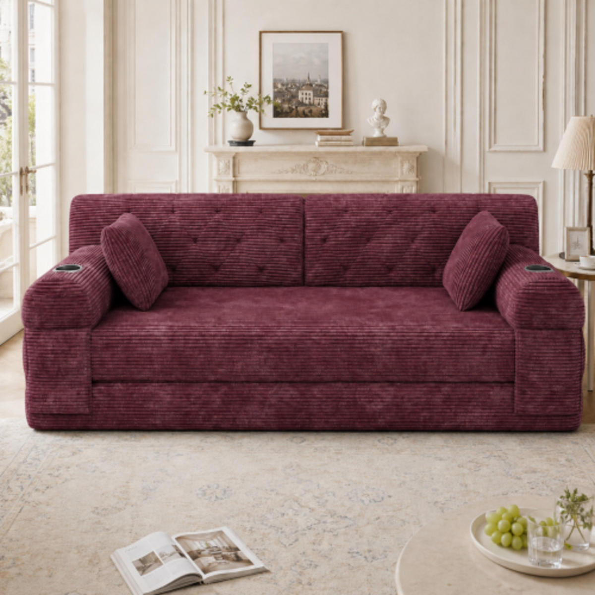 SCHLAFSOFA mit Metallrahmen weinrot 168×80×81 cm aus Cordstoff - Weinrot, Textil (80/81/168cm) - Luhomfu