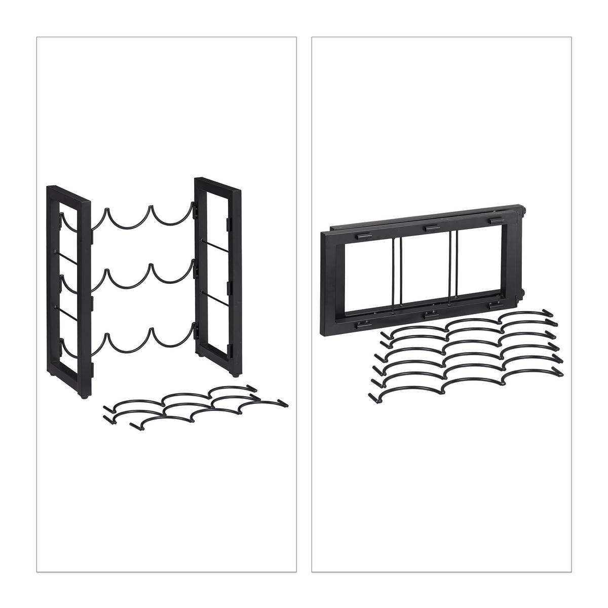 WEINREGAL - Schwarz, Metall (35/37/17cm) - Relaxdays