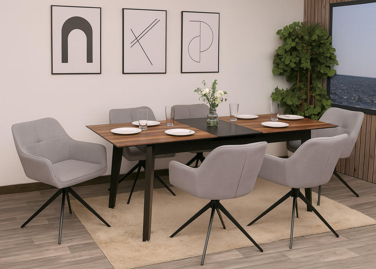 JÍDELNÍ ŽIDLE Černá, světle šedá, sada 6 kusů - černá/světle šedá, textil (53/80/59cm) - MCW