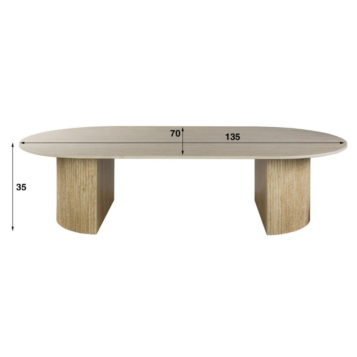 COUCHTISCH SIENNA Beige organischer Säulen Rillen-Optik 135x70x35cm - Beige, Keramik (135/70/42cm) - alesvelt