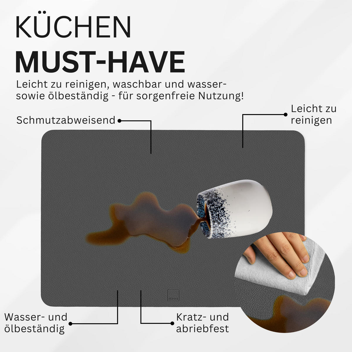 TISCHSET - Kunstleder - Doppelseitig - Anthrazit/Braun - Rechteckig - 44,5x30cm - 8 Stück - Anthrazit, Kunststoff (44.5/30cm) - Sänger